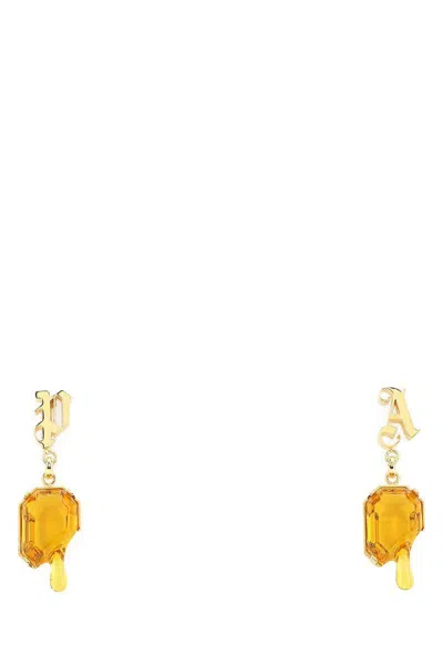 Palm Angels Melting Stones Lettering Earrings In Yellow