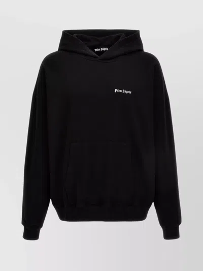 Palm Angels Embroidered Logo Hoodie With Front Pocket In Black