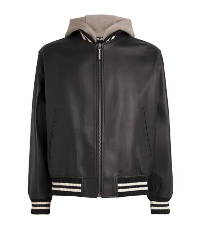 PALM ANGELS LEATHER LOGO BOMBER JACKET