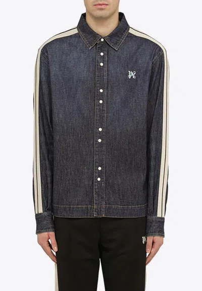 PALM ANGELS LOGO-EMBROIDERED DENIM OVERSHIRT