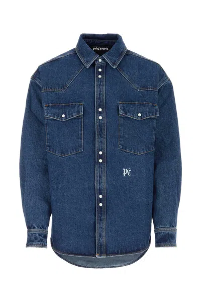 Palm Angels Men Denim Shirt In Blue