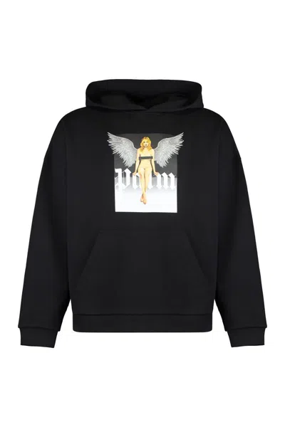 Palm Angels Crystal Pin-up Graphic Hoodie In Black