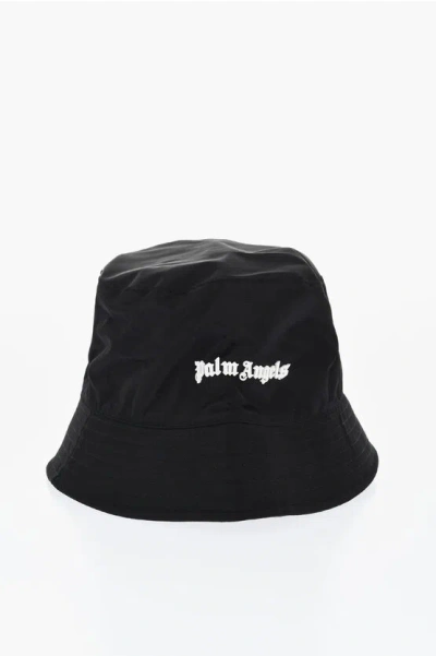 Palm Angels Solid Color Bucket Hat With Embossed Logo In Black