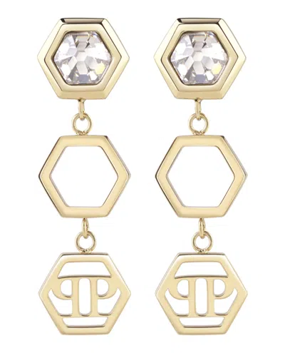 Philipp Plein Hexagon Lux Drop Earrings In Ip Yellow Gold