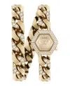 Philipp Plein Women's The Hexagon Gold-tone Stainless Steel Crystal Link Wrap Bracelet Watch 28mm In Multi