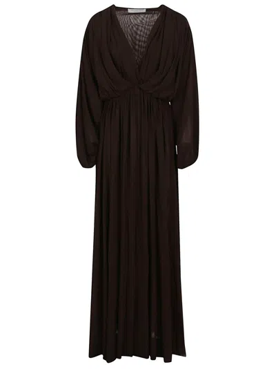 Philosophy Di Lorenzo Serafini Brown Maxi Dress With Long Balloon Sleeves In Marrone