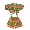 Pink Haley Pink / Purple / White Aubrey Floral Wrap Top And Shorts Beach Matching Set In Pink Garden In Pink/purple/white