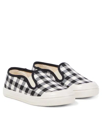 Pèpè Kids' Gingham Slip-on Sneakers In Black