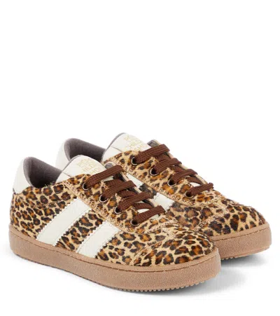 Pèpè Kids' Pony Leopard-print Calf Hair Sneakers In Neutrals