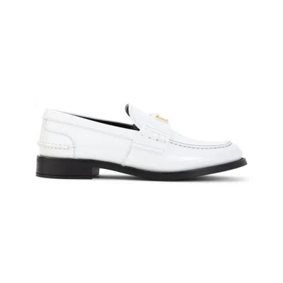 Prada Calf Leather White Loafers With Logo Embellishment