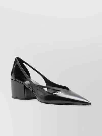 Prada Leather Cutout Block-heel Pumps In Black