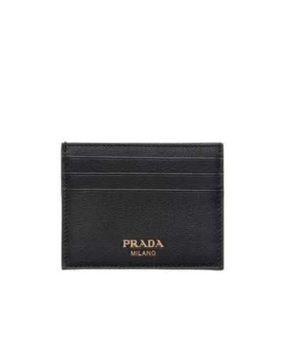 Prada Logo-stamp Leather Card Holder In Black