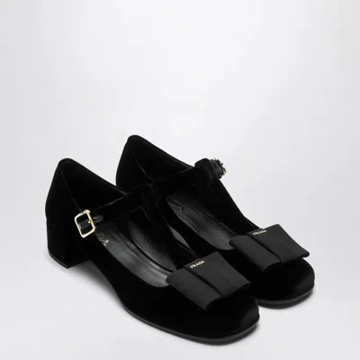 Prada Bow-detail Velvet Mary Jane Flats In Black