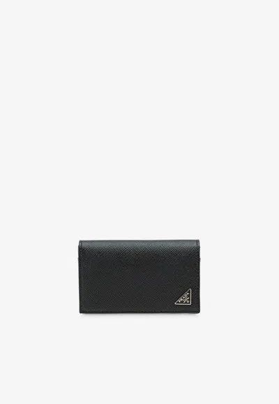 PRADA TRIANGLE LOGO SAFFIANO LEATHER CARDHOLDER