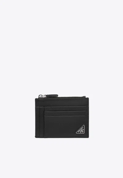 PRADA TRIANGLE LOGO SAFFIANO LEATHER ZIP CARDHOLDER