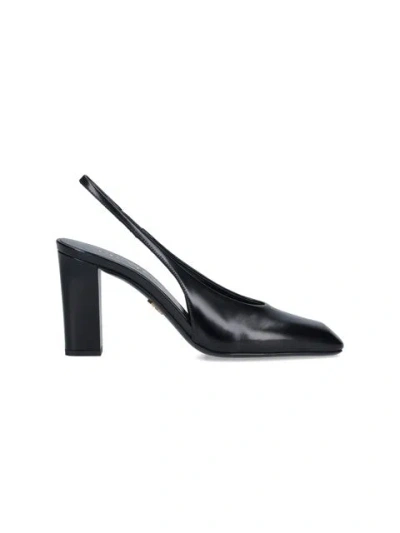 Prada Women Logo Slingback Pumps In Black