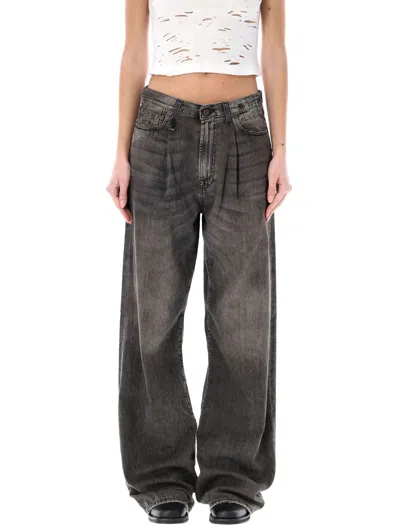 R13 Damon Pleated Wide Leg Jean In Ellery Black