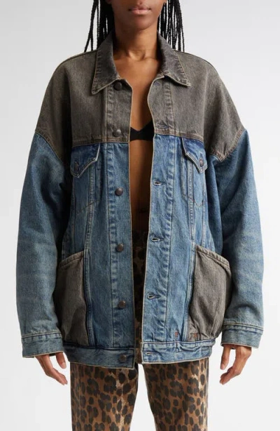 R13 Lacey Trucker Jacket Dawson Indigo Color Block In Blue