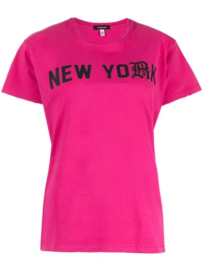 R13 Short Sleeve Print Crewneck Cotton T-shirt In Pink