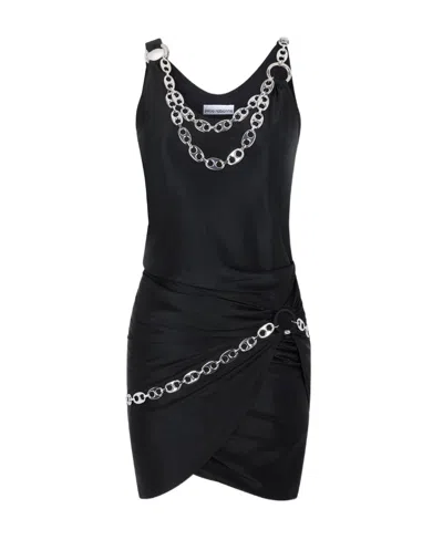 Rabanne Chain-link Gathered O-ring Sleeveless Mini Dress In Black