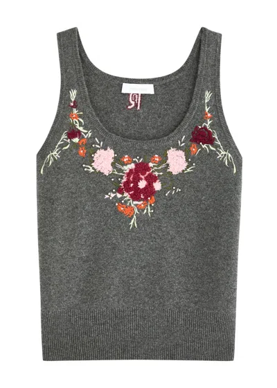 Rabanne Floral-embroidered Wool-blend Tank In Grey