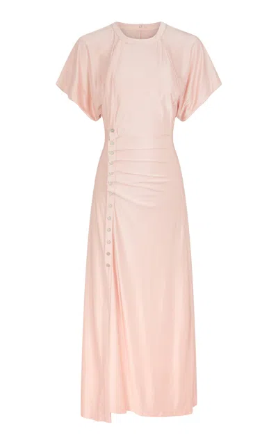 Rabanne Gathered Satin Jersey Midi Dress In Pink
