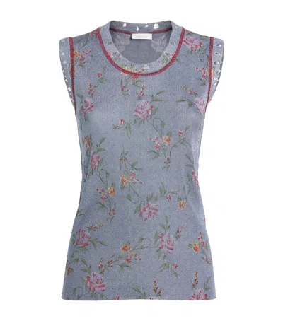 Rabanne Knitted Floral Print Sweater Vest In Light Blue