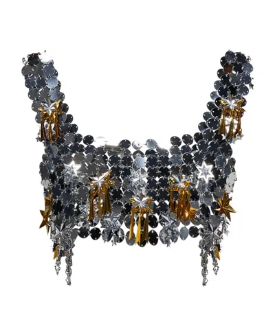 Rabanne Star-pendants Mirrored-discs Crop Top In Black
