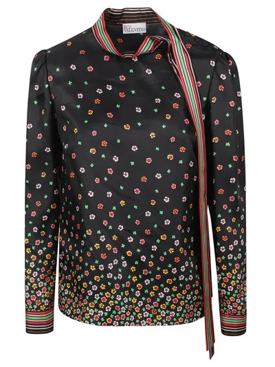 Red Valentino Flowers & Stripes Shirt In Multi