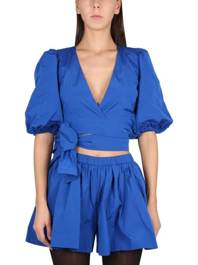 Red Valentino Redvalentino Puff Sleeve Taffeta Top In Blue