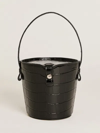 Reformation Irina Bucket Bag In Black Croc Emboss