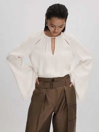 Reiss Ivory Cut-out Flute Sleeve Blouse