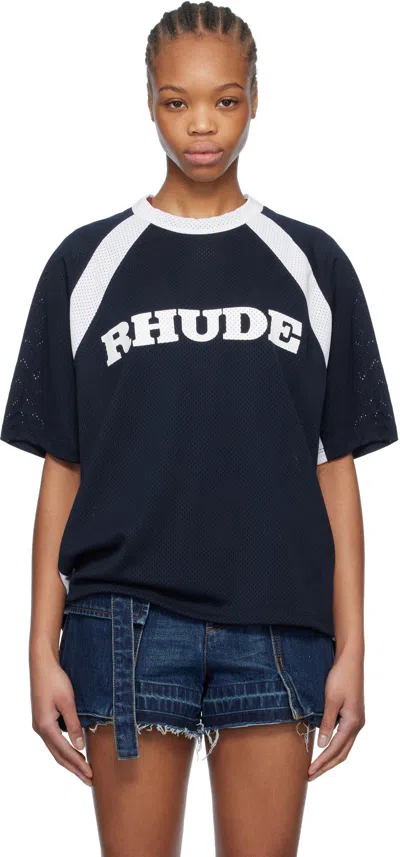 Rhude Round Neck Short Sleeve T-shirt In 2995 Navy/stark Whit