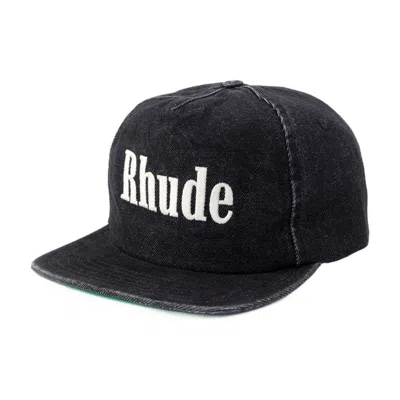 Rhude Logo-embroidered Denim Baseball Cap In Black