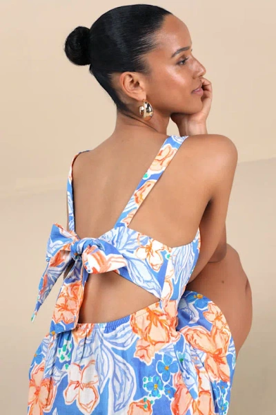 Rhythm Paradise Blue Floral Tie-back Mini Dress
