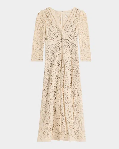 Rickie Freeman For Teri Jon Crochet A-line Midi Dress In Cream