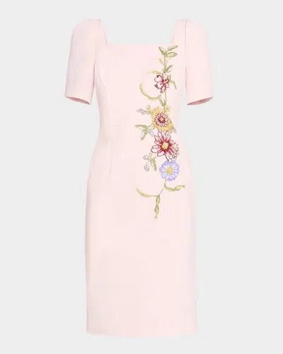 Rickie Freeman For Teri Jon Floral Applique Stretch Crepe Dress In Ice Pink