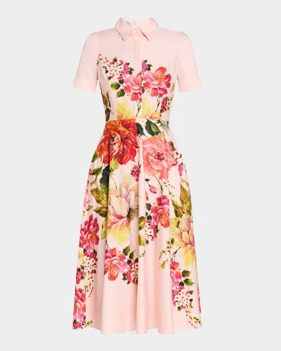 Rickie Freeman For Teri Jon Floral-print Fit-&-flare Shirtdress