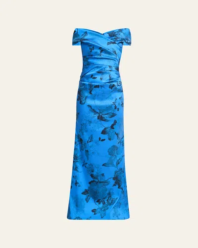 RICKIE FREEMAN FOR TERI JON OFF-SHOULDER GAZAR COLUMN GOWN