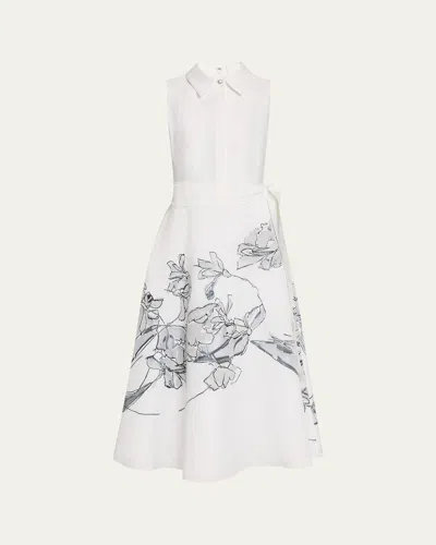 RICKIE FREEMAN FOR TERI JON SLEEVELESS FLORAL BURNOUT MIDI SHIRTDRESS