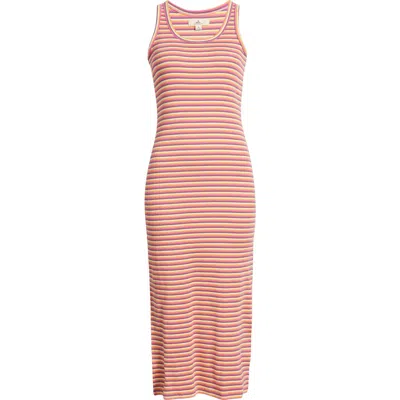 Rip Curl High Tide Stripe Cotton Rib Tank Dress In Pink