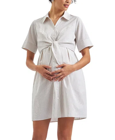 Ripe Maternity Bronte Tie Up Dress In Natural White