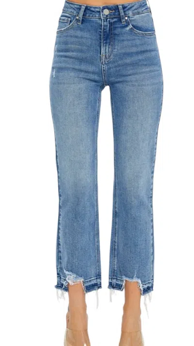 Risen High Rise Shadow Hem Straight Leg In Washed Denim In Blue