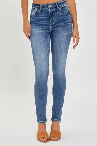 Risen Mid Rise Ankle Skinny Jeans In Dark Wash