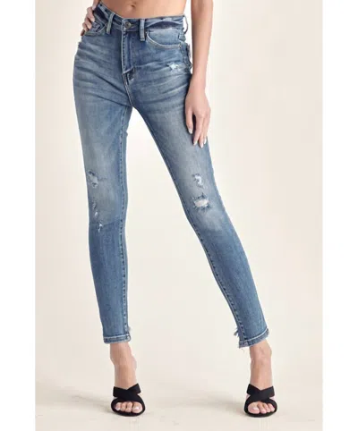 Risen Summer High Rise Vintage Washed Skinny Jeans In Medium Wash In Multi