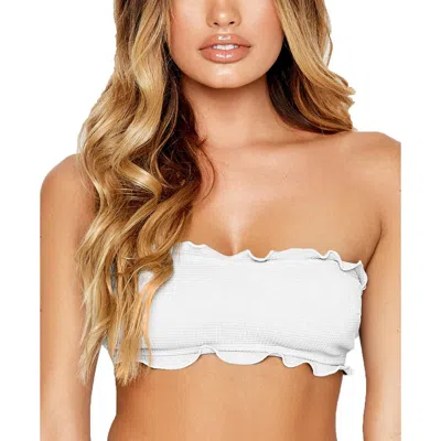 Ris-k Prowl Womens Textured Ruffled Swim Top Separates In White