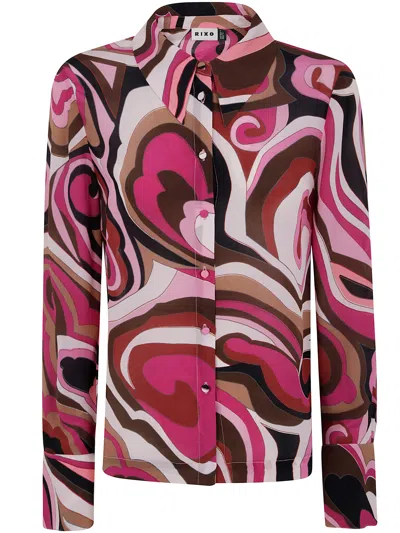 Rixo London Rixo Havan Long Sleeved Marble Shirt In Multi