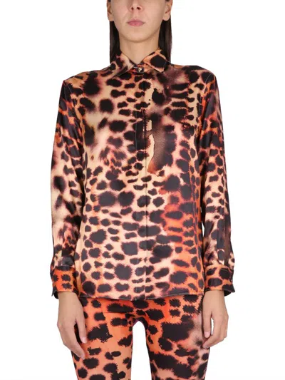 Roberto Cavalli Silk Leopard Print Blouse In Multi