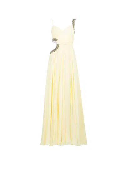 Roberto Cavalli Bead-embellished Cut-out Silk Maxi Dress In Ivory