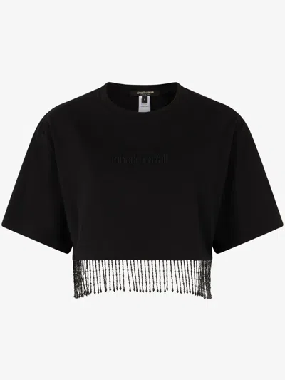 Roberto Cavalli Beaded-fringe Crop Top In Black